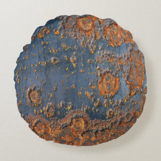 Textured rusted metal background. round cushion