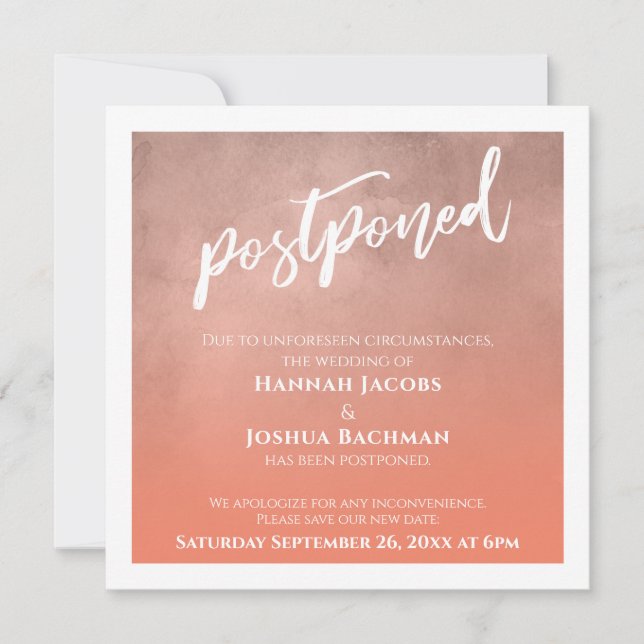 Textured Salmon Ombre Postponed Wedding Card (Front)