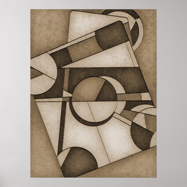 Textured Sepia Toned Geometric Abstract Art Poster (Front)