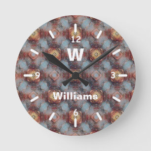 Textured Stone Abstract Modern Pattern Monogram Round Clock