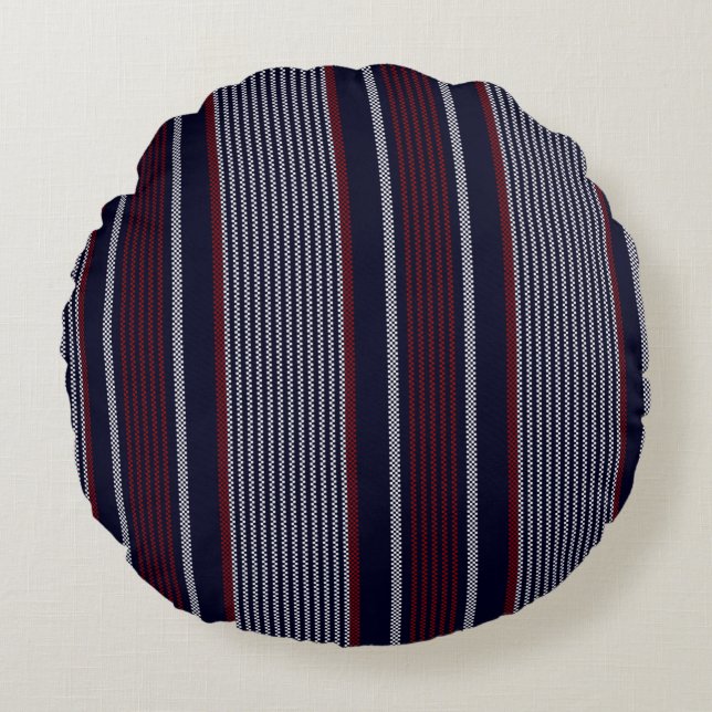 Textured stripe seamless pattern with navy blue, r round cushion (Front)
