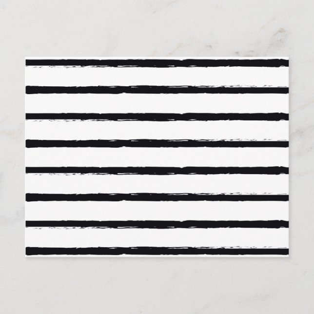 Textured Stripes Black White Rough Lines Pattern Postcard (Front)