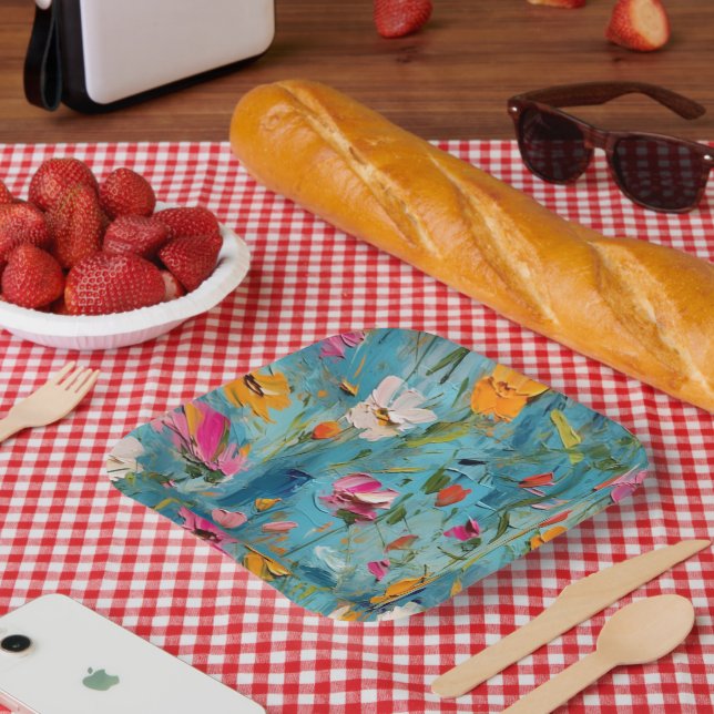 Textured Summer Flowers  Paper Bowls Plate (Picnic)