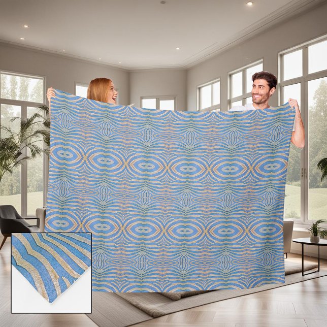 Textured, symmetrical blue and gold zebra pattern fleece blanket (Creator Uploaded)