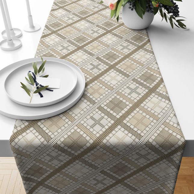 Textured Table Runner in Neutral Geometric Design (Textured Table Runner in Neutral Geometric Design)