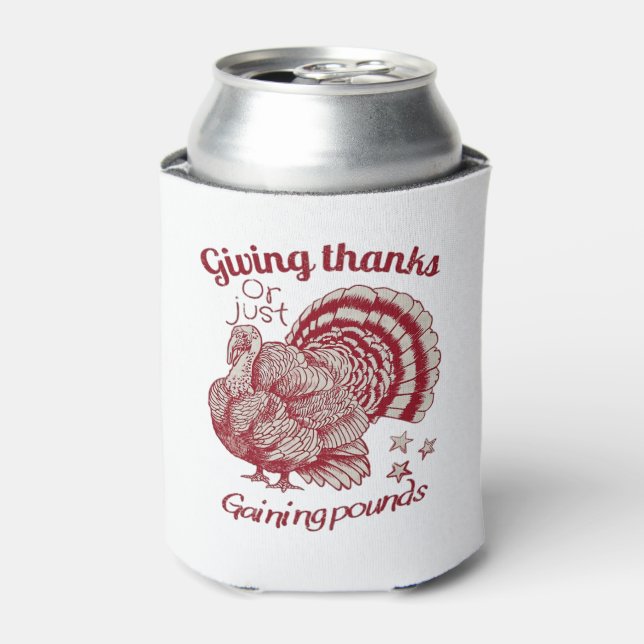 Textured Turkey Drawing in Rich Red Sepia on Pale  Can Cooler (Can Front)