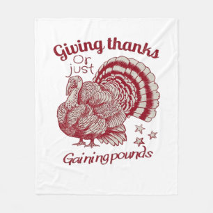 Textured Turkey Drawing in Rich Red Sepia on Pale  Fleece Blanket