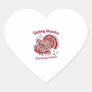 Textured Turkey Drawing in Rich Red Sepia on Pale  Heart Sticker