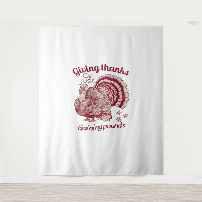 Textured Turkey Drawing in Rich Red Sepia on Pale  Tapestry (Front)