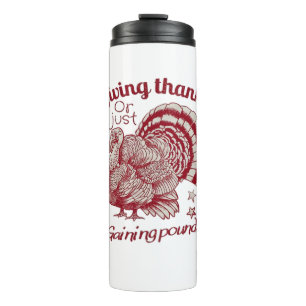 Textured Turkey Drawing in Rich Red Sepia on Pale Thermal Tumbler