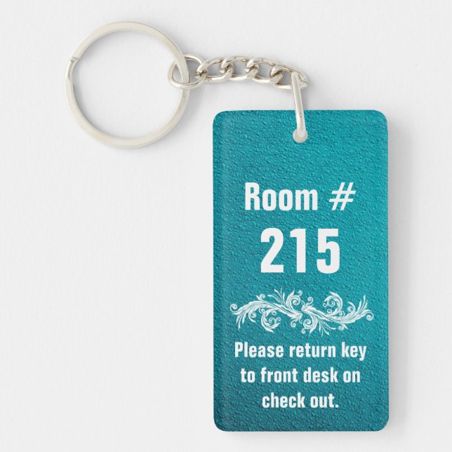 Textured Turquoise Hotel Number Room Keychain (Front)