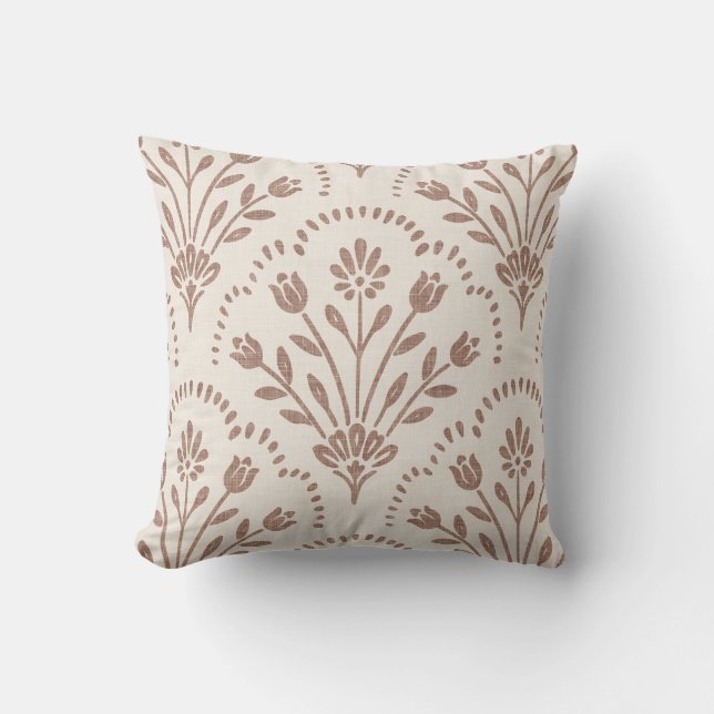 Textured Warm Brown Floral Scallop Pattern Cushion (Front)