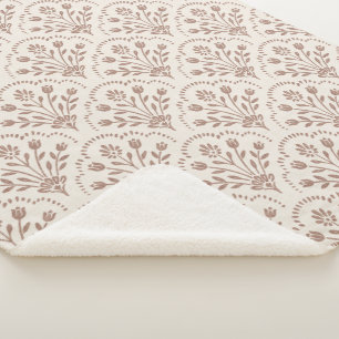Textured Warm Brown Floral Scallop Pattern Sherpa Blanket