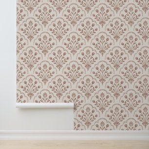 Textured Warm Brown Floral Scallop Pattern Wallpaper