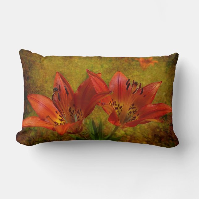 Textured Western Red Prairie Lily Icon Lumbar Cushion (Front)