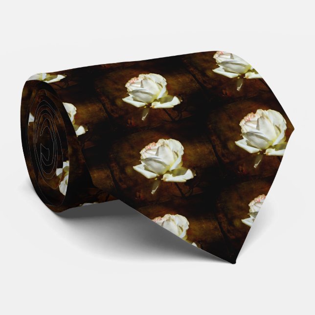 Textured White Rose Men's Tie (Rolled)