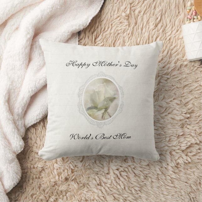 Textured White Rose Mother's Day Throw Pillow (Blanket)