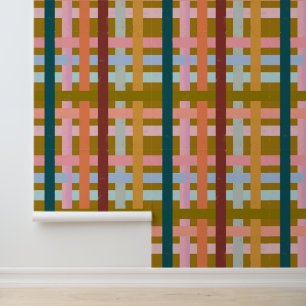 Textured Woven Bright Plaid Wallpaper