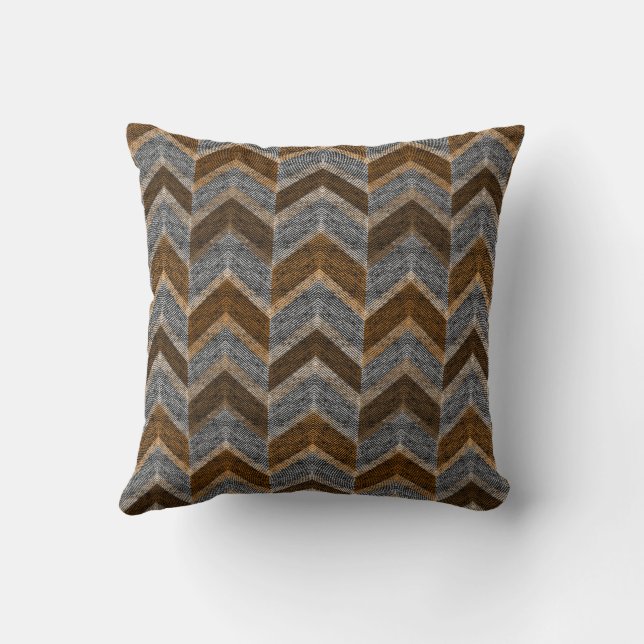 Textured, zigzag, grey and brown cushion (Back)