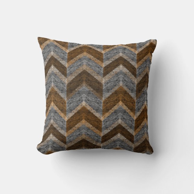 Textured, zigzag, grey and brown cushion (Front)