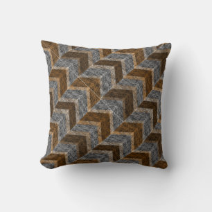 Textured, zigzag, grey and brown cushion