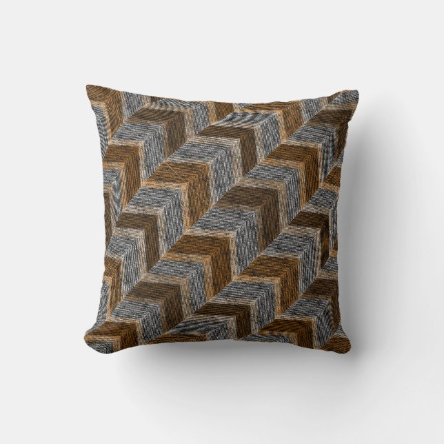 Textured, zigzag, grey and brown cushion (Front)