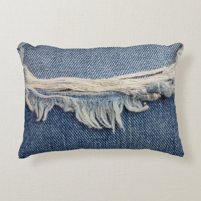 Textures ripped jeans background. decorative cushion (Front)