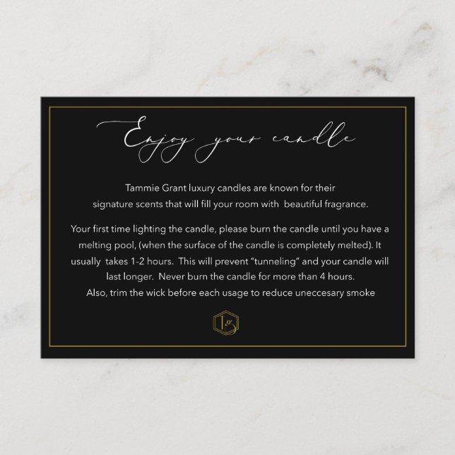 TG candle care card (Front)