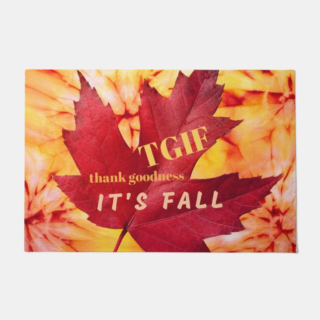 TGIF Quote Thank Goodness It's Fall Autumn Leaves Doormat (Front)