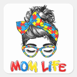 Th Autistic Autism Awareness Mum-Life Shirts Women Square Sticker