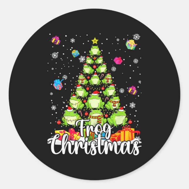 Th Cute Frog Christmas Tree Pajama Matching Costum Classic Round Sticker (Front)