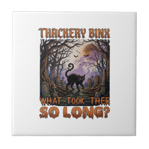 Thackery Binx Black Cat Halloween Graveyard Bats_1 Ceramic Tile