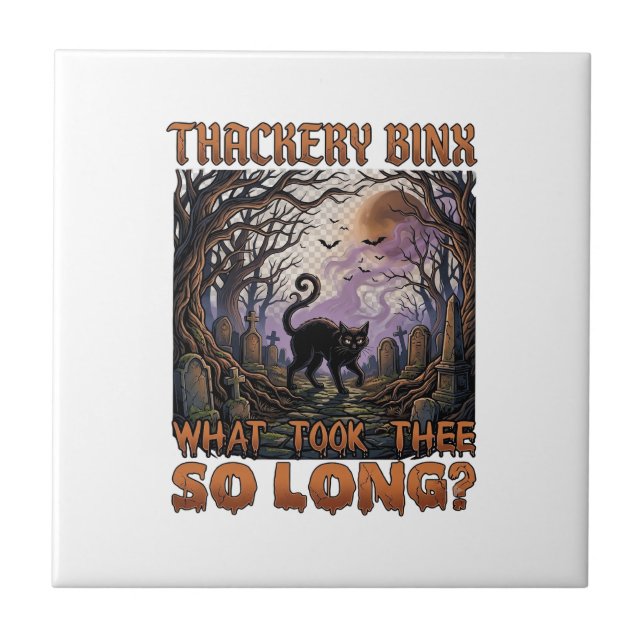 Thackery Binx Black Cat Halloween Graveyard Bats_1 Ceramic Tile (Front)