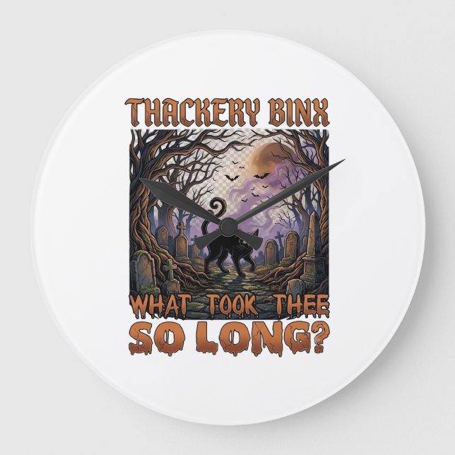 Thackery Binx Black Cat Halloween Graveyard Bats_1 Large Clock (Front)