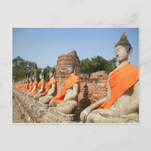 Thai Buddhist Statues at Ayutthaya Thailand Temple Postcard