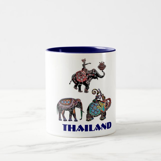 Thai Elephants Thailand Travel Souvenir Two-Tone Coffee Mug (Center)
