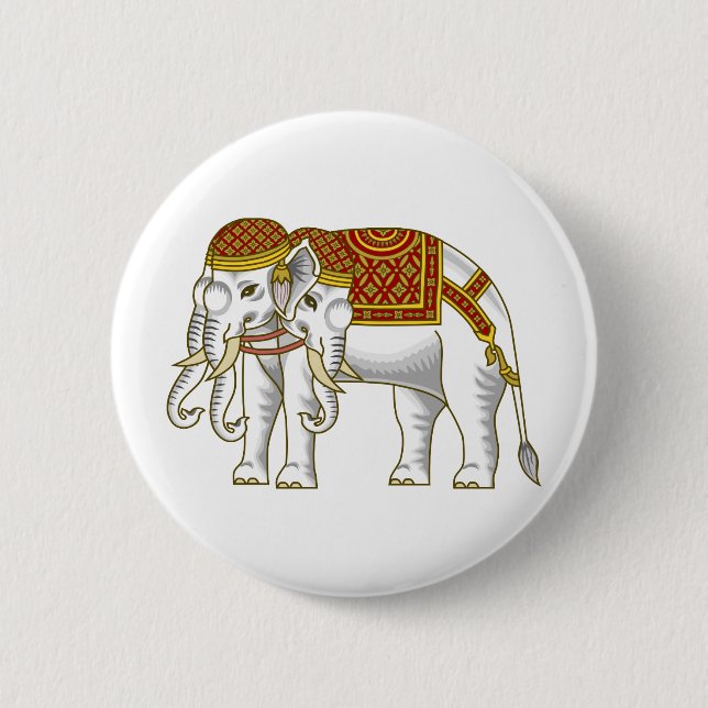 Thai Erawan White Elephant 6 Cm Round Badge (Front)