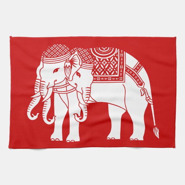 Thai Erawan White Elephant Tea Towel (Horizontal)