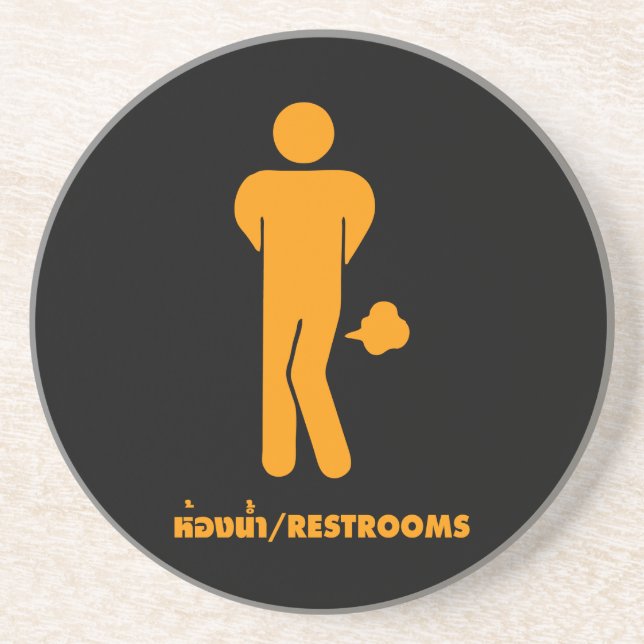 THAI FOOD CAN BE SPICY ⚠ Funny Sign : Restrooms ⚠ Coaster (Front)