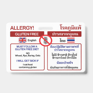 THAI Gluten Free Travel Card   Allergy Badge ID Badge