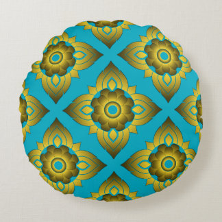 thai ikat seamless pattern background round cushion