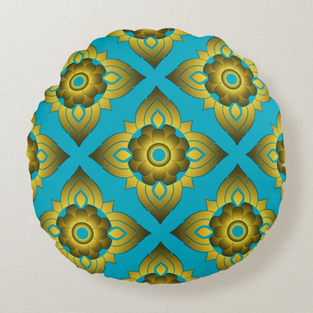 thai ikat seamless pattern background round cushion (Front)