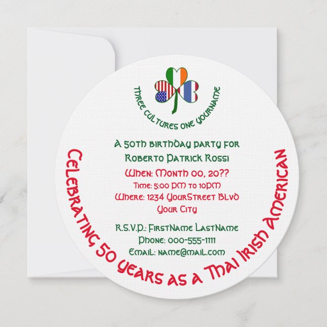 Thai Irish American Shamrock Birthday Invitation (Front)