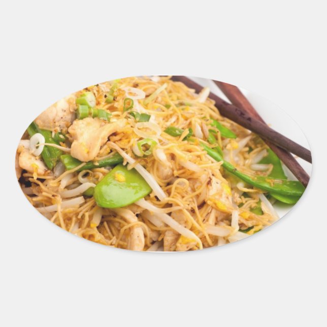 Thai Lo Mein Noodle Stir Fry Oval Sticker (Front)