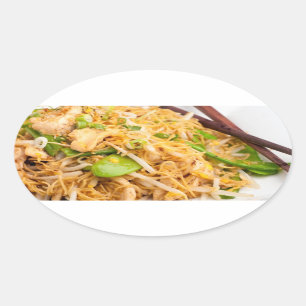 Thai Lo Mein Noodle Stir Fry Oval Sticker