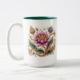 Thai Motif Flower Large Two-Tone Coffee Mug