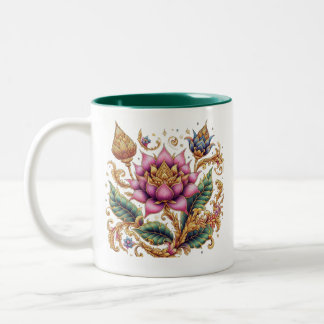 Thai Motif Flower Two-Tone Coffee Mug