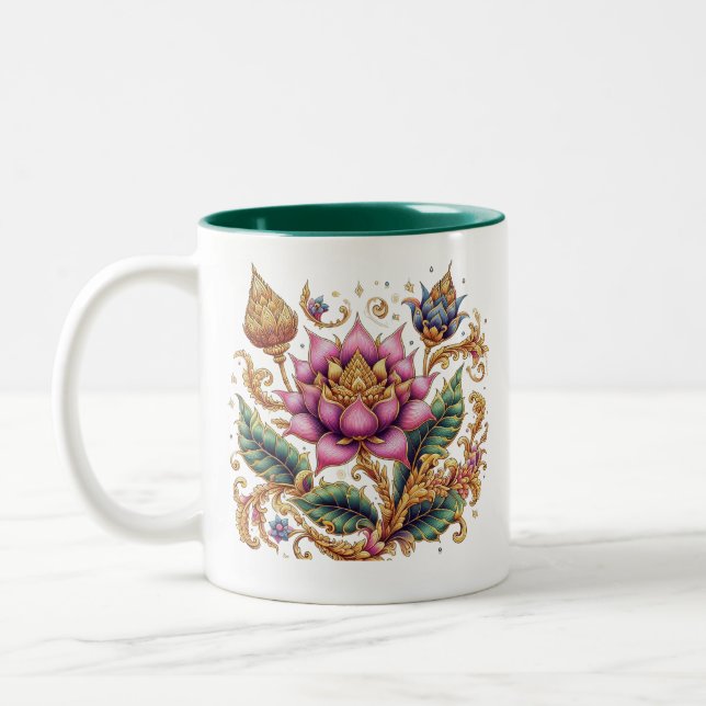Thai Motif Flower Two-Tone Coffee Mug (Left)