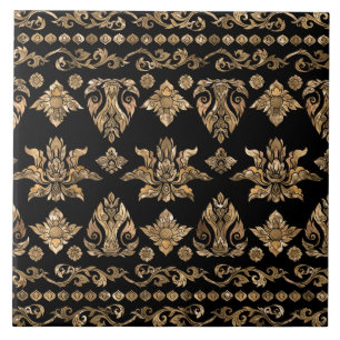 Thai Ornament - Gold and Black Ceramic Tile