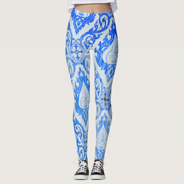 Thai pattern: ceramic tiled church. leggings (Front)